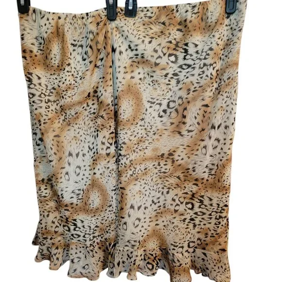 Leopard Print Pull On Chiffon Ruffled Calf Length Skirt - Picture 4 of 9